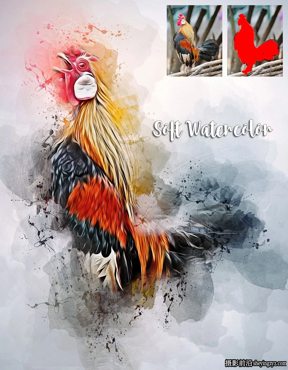 柔和水彩画PS动作 Soft Watercolor Photoshop Action(附视频教程)