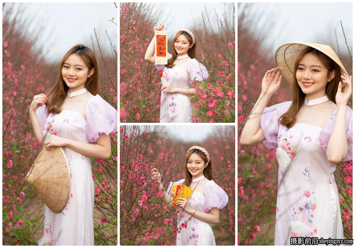 花丛中粉紫色裙美女RAW原图,修图练习RAW素材7张
