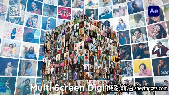 AE模板-立体照片墙Logo动画模版 Multi Screen Digital Wall