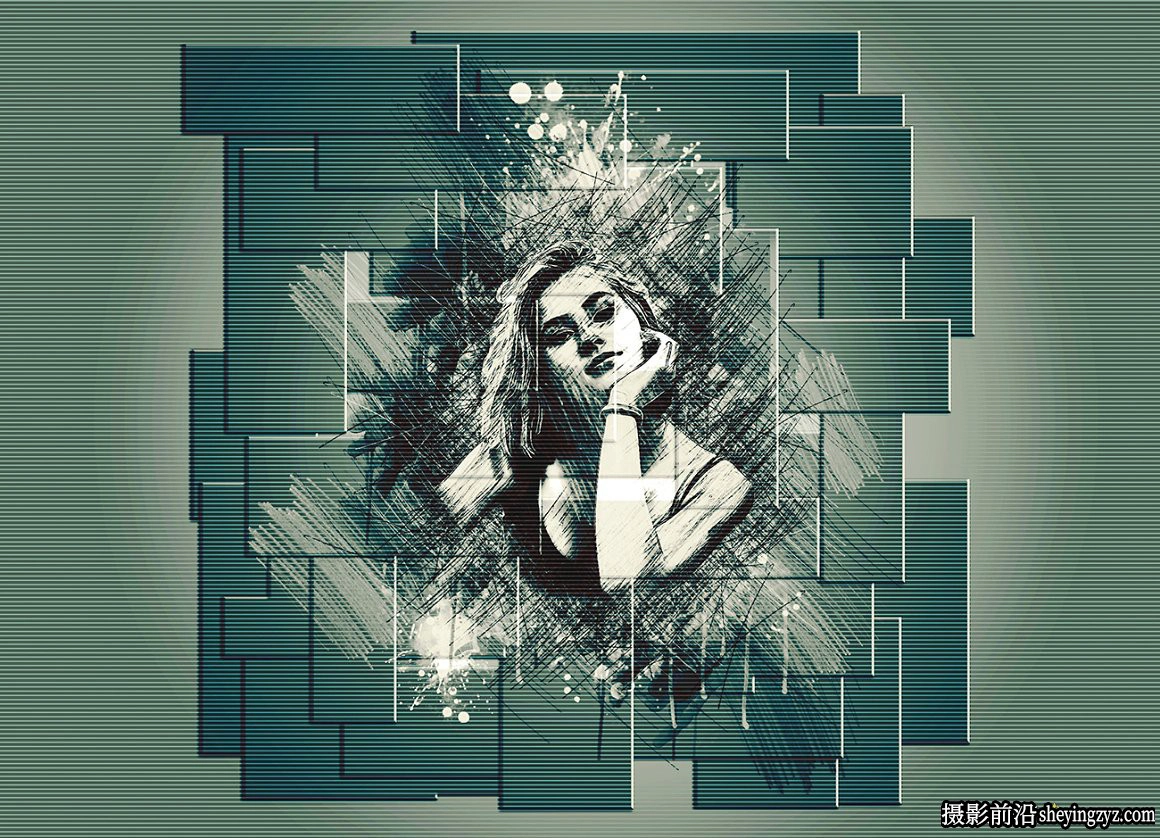 逼真墙面拼图素描绘画PS动作 Brick Sketch Photoshop Action