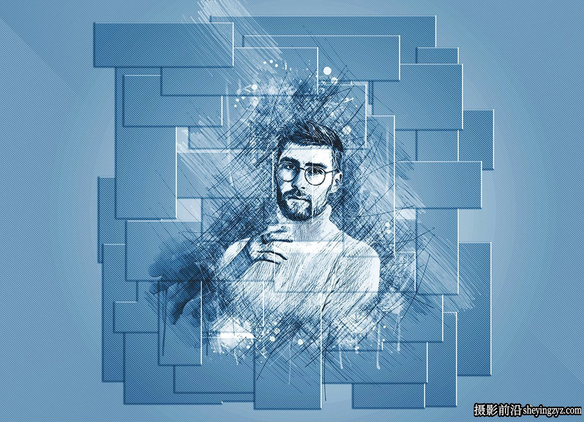 逼真墙面拼图素描绘画PS动作 Brick Sketch Photoshop Action