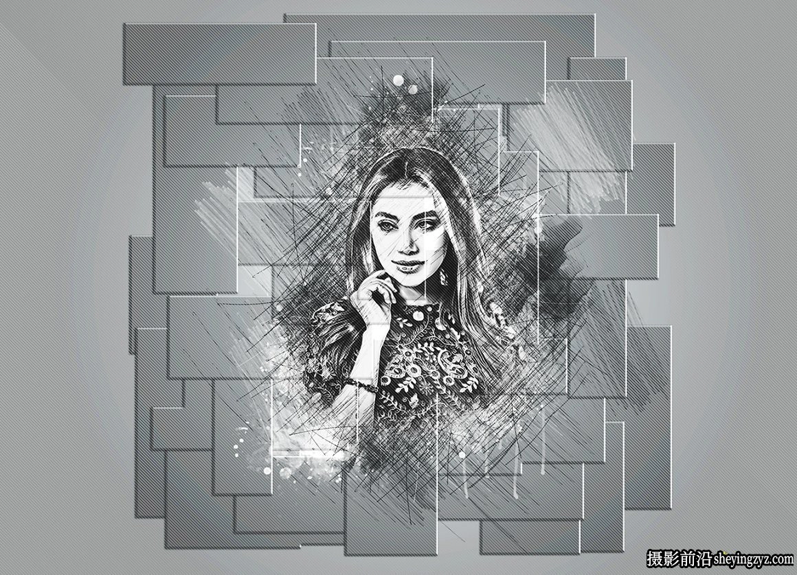 逼真墙面拼图素描绘画PS动作 Brick Sketch Photoshop Action
