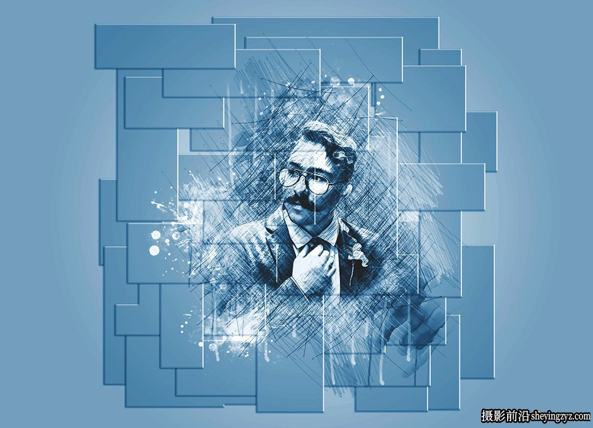 逼真墙面拼图素描绘画PS动作 Brick Sketch Photoshop Action