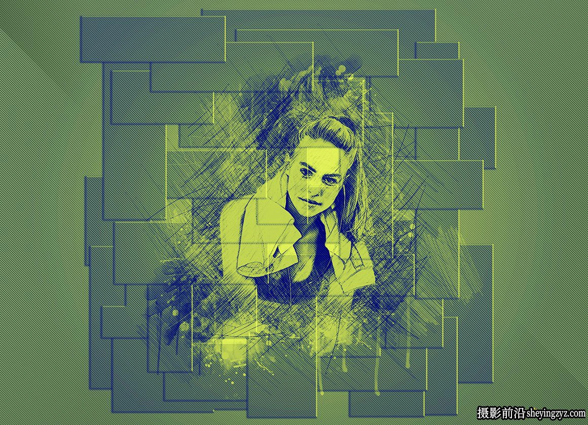 逼真墙面拼图素描绘画PS动作 Brick Sketch Photoshop Action