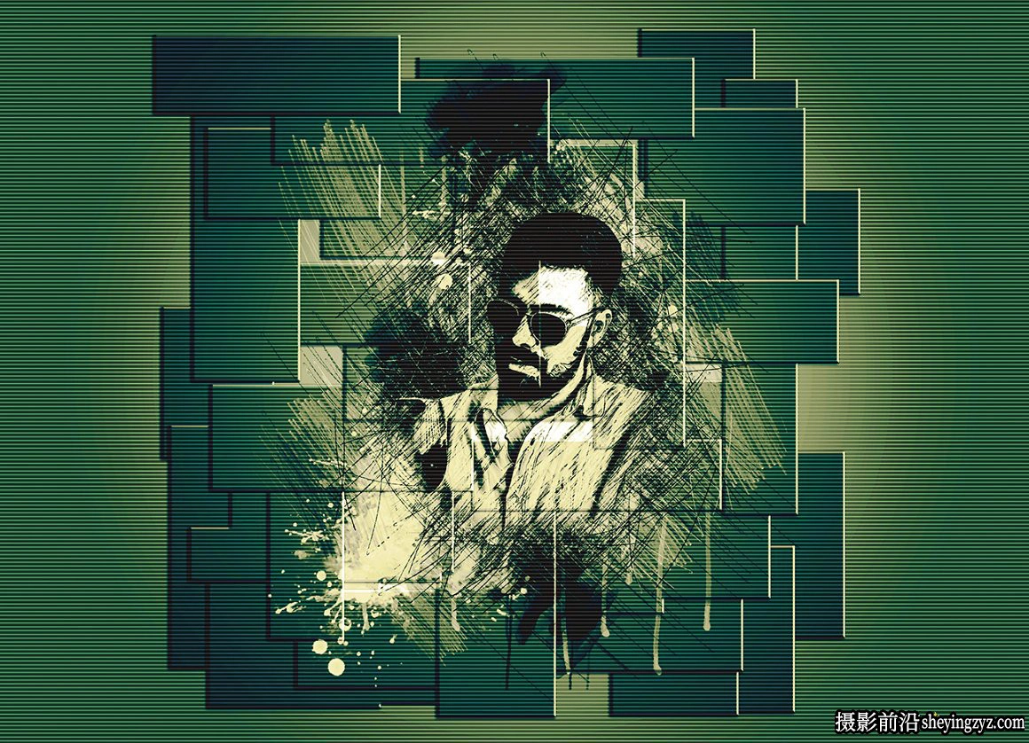 逼真墙面拼图素描绘画PS动作 Brick Sketch Photoshop Action