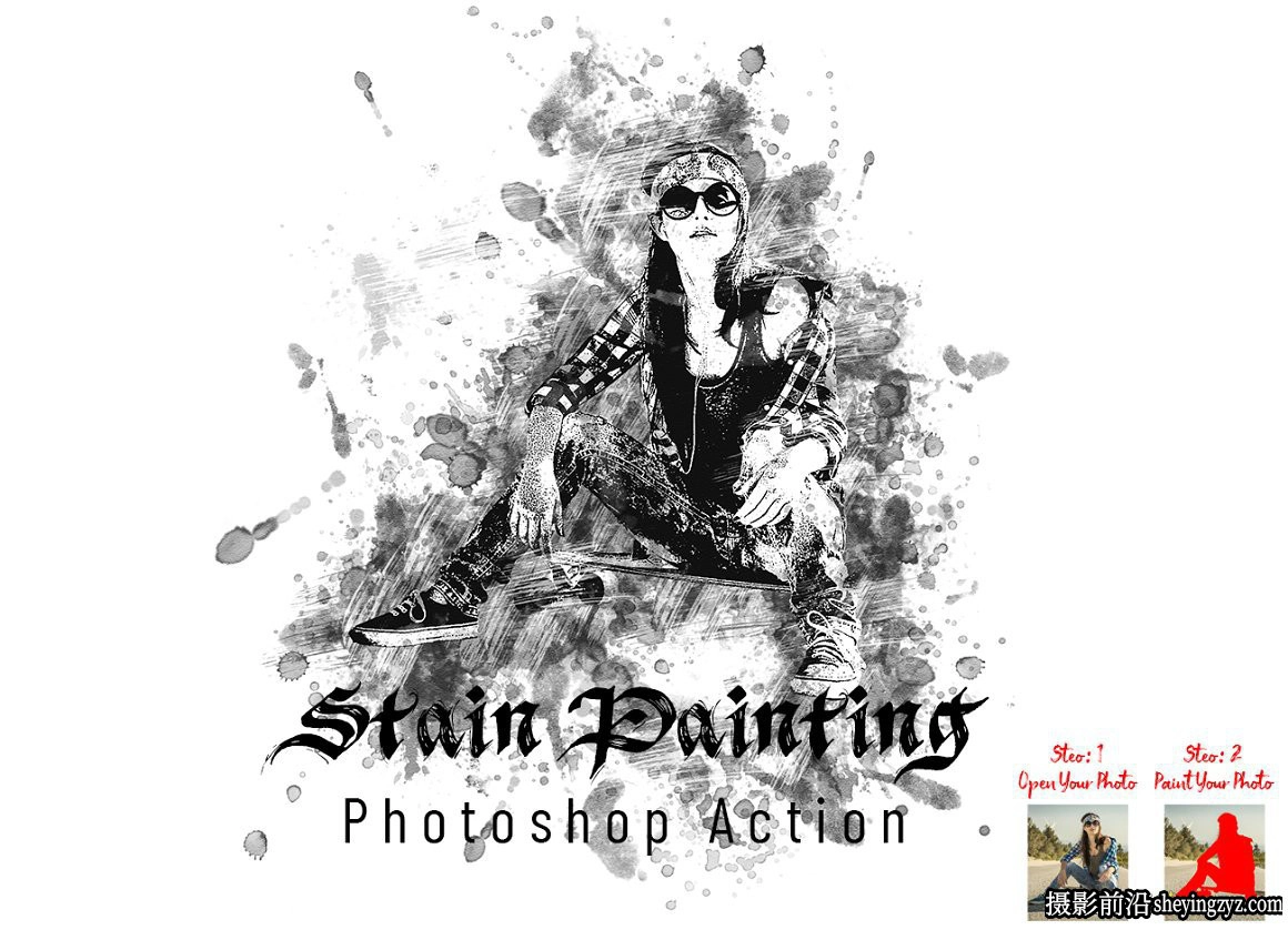 水墨绘画PS动作 Stain Painting Photoshop Action附视频教程