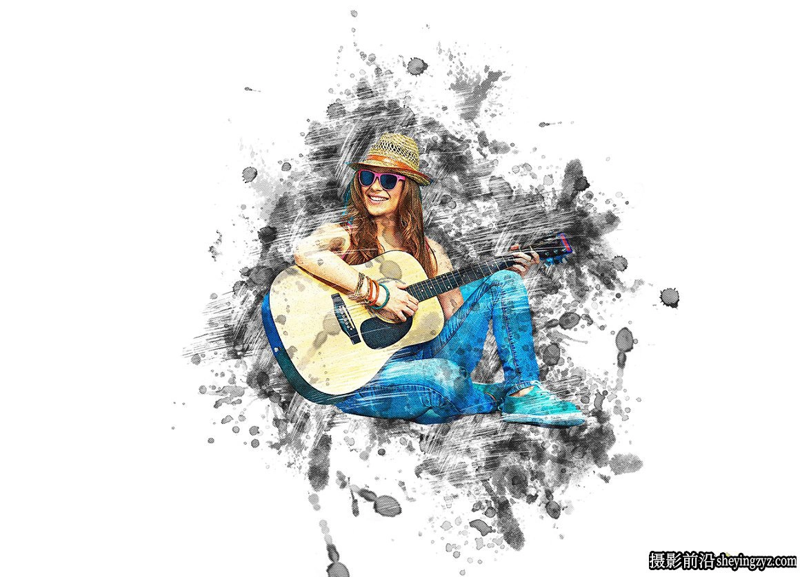 水墨绘画PS动作 Stain Painting Photoshop Action附视频教程