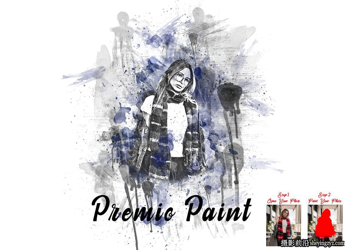 水彩滴墨绘画PS动作  Premio Paint Photoshop Action 附视频教程