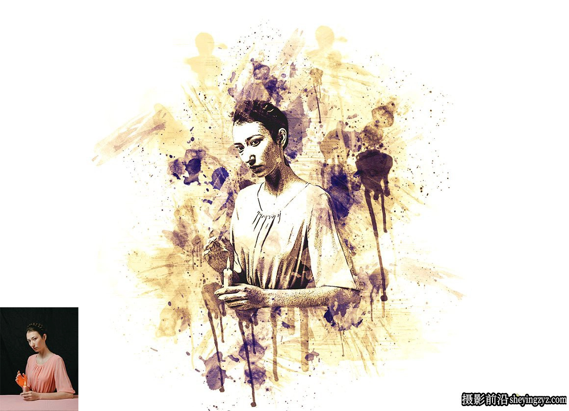 水彩滴墨绘画PS动作  Premio Paint Photoshop Action 附视频教程