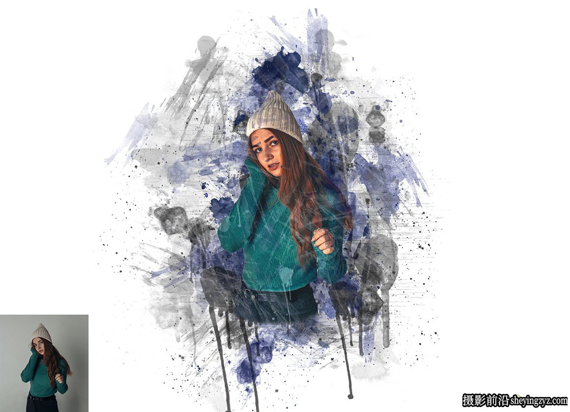 水彩滴墨绘画PS动作  Premio Paint Photoshop Action 附视频教程