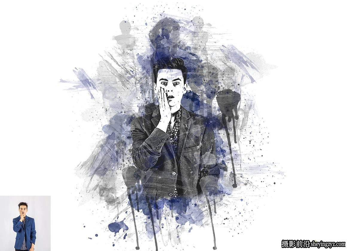 水彩滴墨绘画PS动作  Premio Paint Photoshop Action 附视频教程