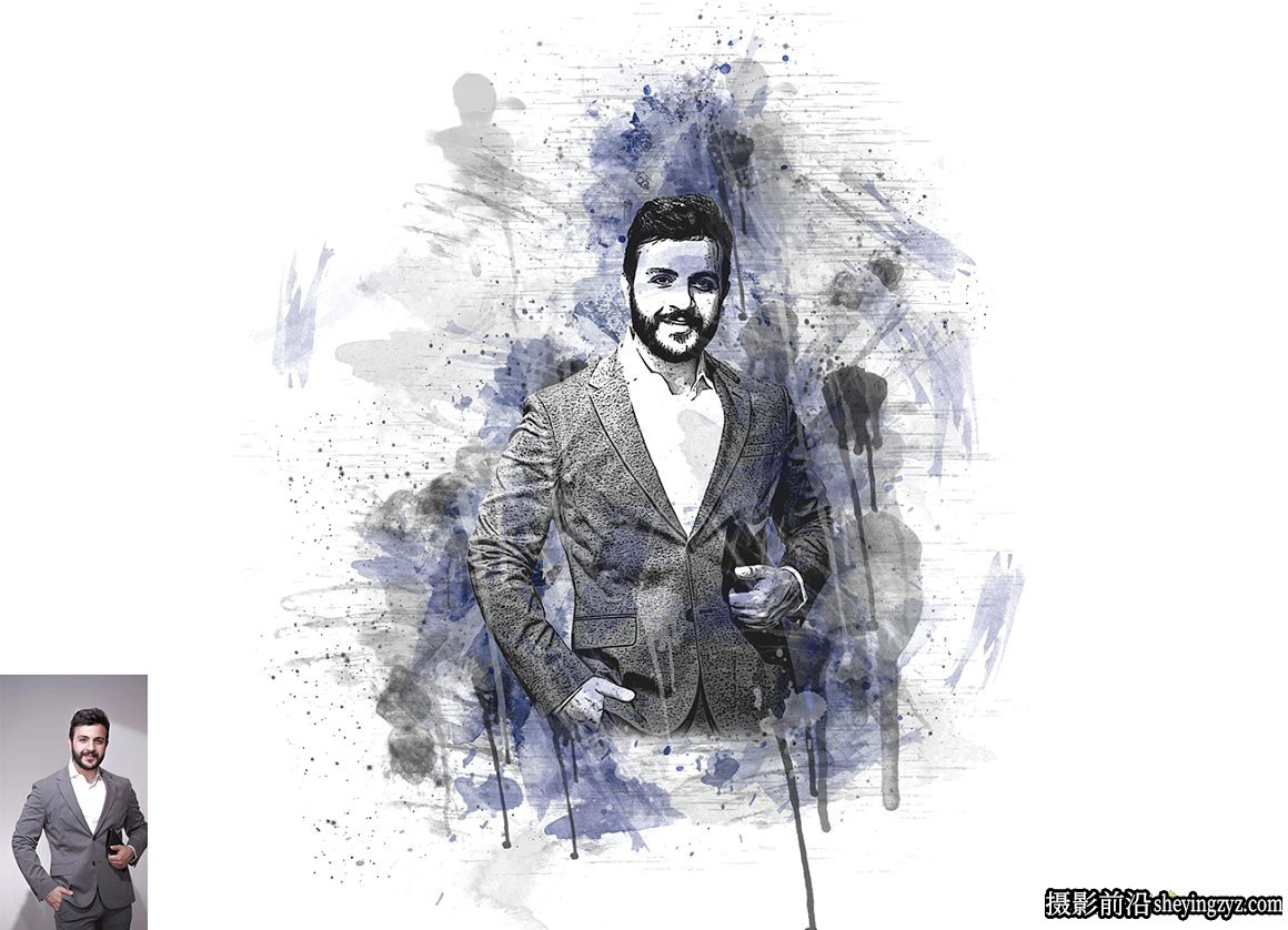 水彩滴墨绘画PS动作  Premio Paint Photoshop Action 附视频教程