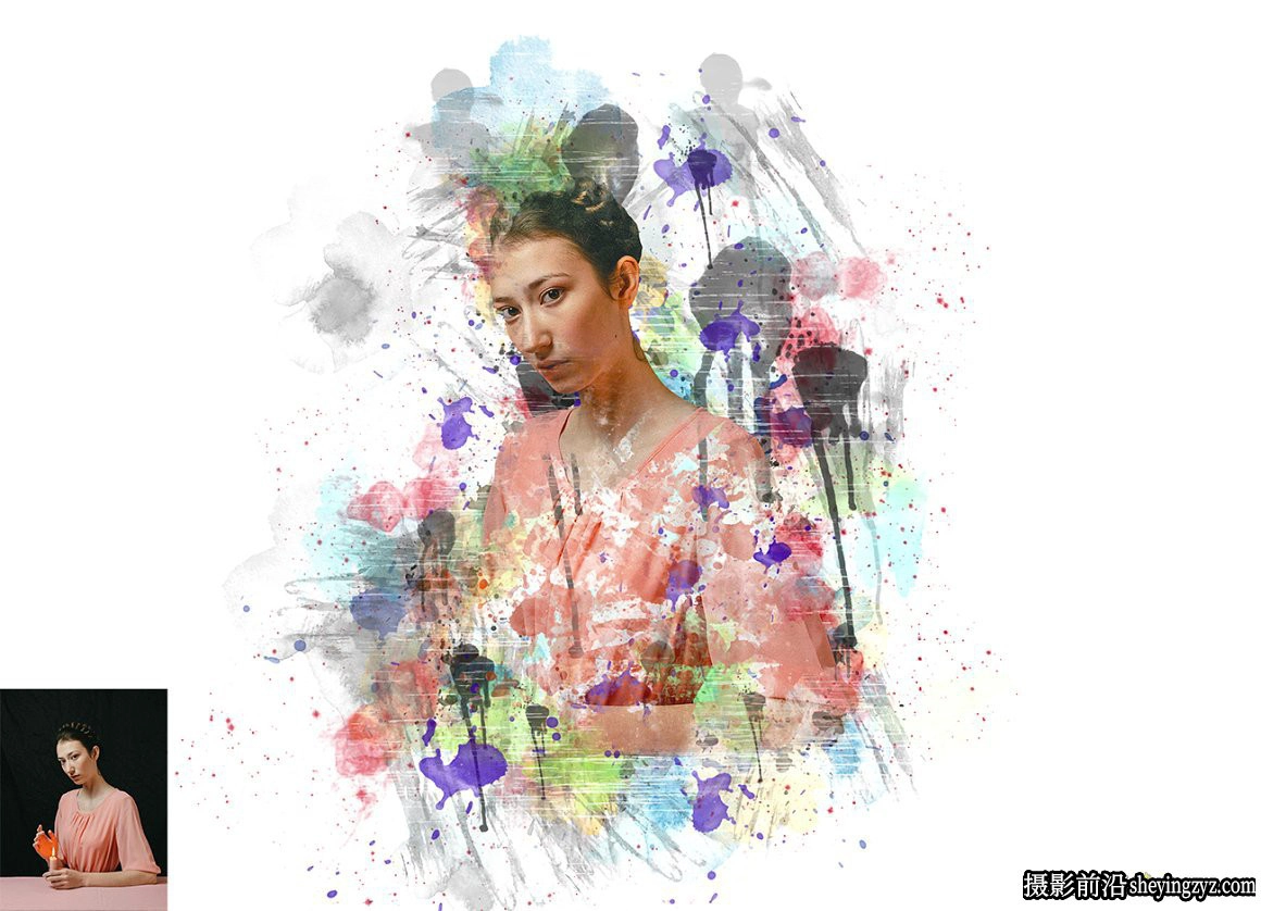 水彩滴墨绘画PS动作  Premio Paint Photoshop Action 附视频教程