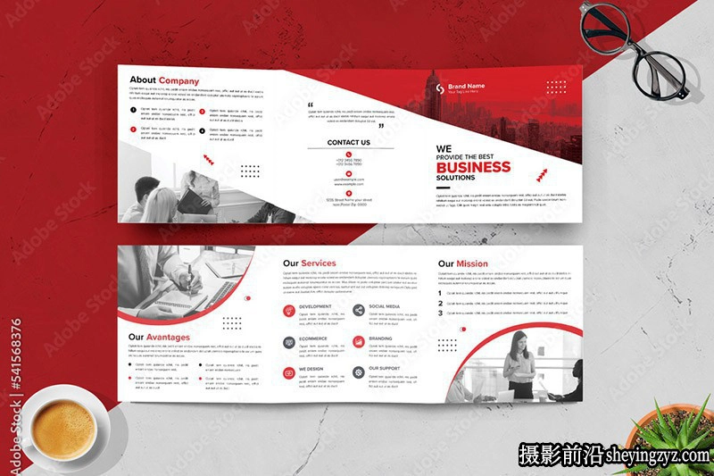 方形三折小册子布局排版InDesign模板