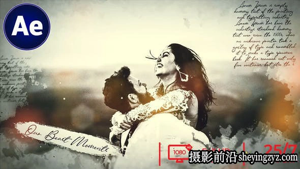 AE模板-水墨婚礼照片相册视频片头模版 Ink Wedding Slideshow