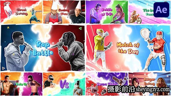 AE模板-卡通对战人物介绍动画模版 Versus Slides