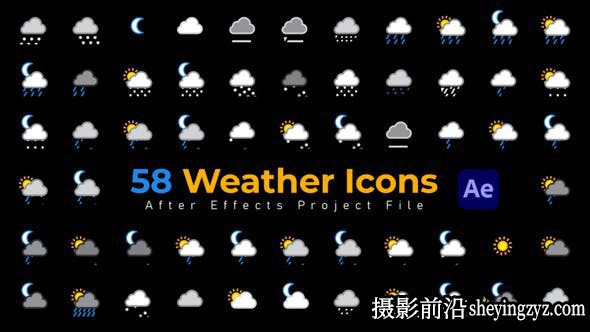 AE模版-58组天气图标动画AE模板- Weather Icons – 58 Pack