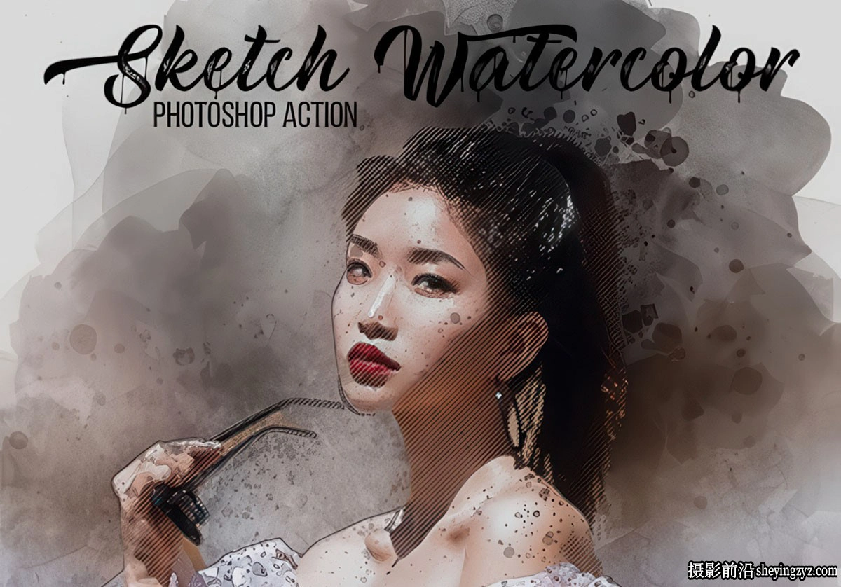现代水彩素描绘画PS动作 Sketch Watercolor Photoshop Action