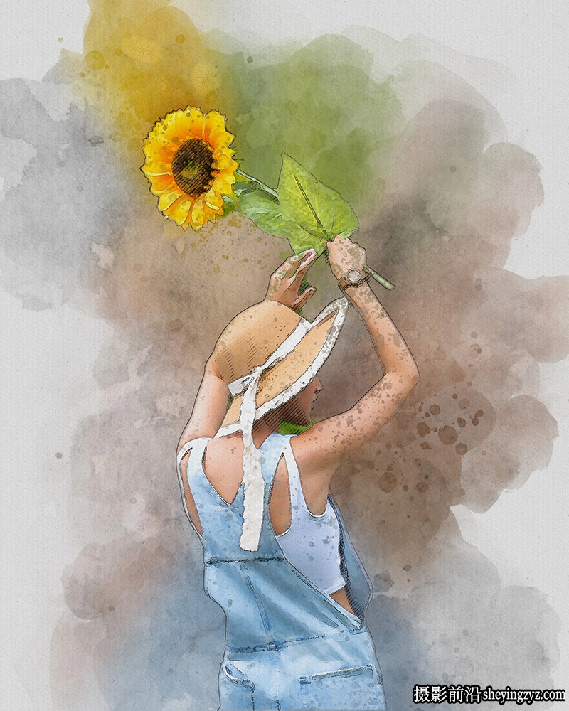 现代水彩素描绘画PS动作 Sketch Watercolor Photoshop Action