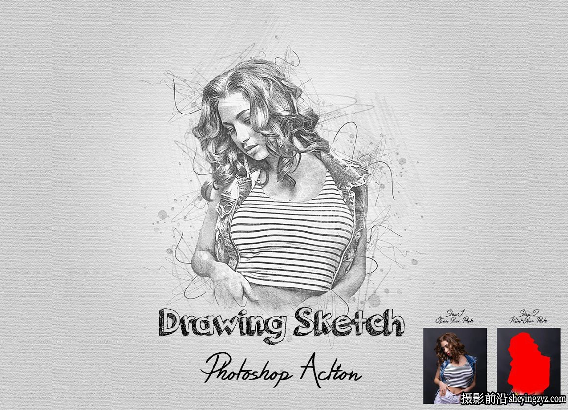 钢笔粉笔素描绘画PS动作 DRAWing Sketch Photoshop Action附教程