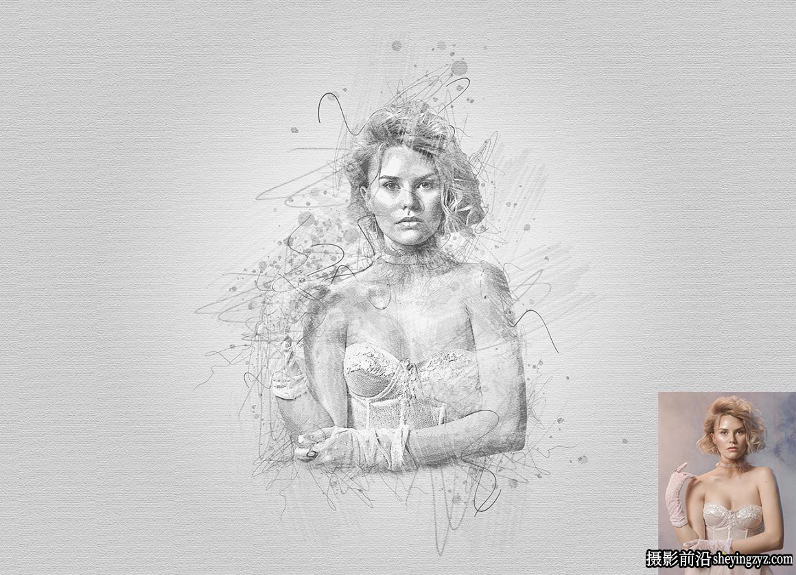 钢笔粉笔素描绘画PS动作 DRAWing Sketch Photoshop Action附教程
