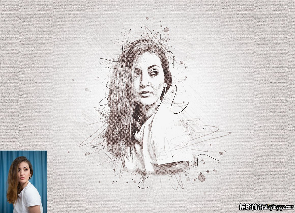 钢笔粉笔素描绘画PS动作 DRAWing Sketch Photoshop Action附教程
