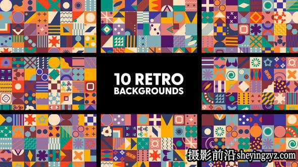 AE模版-10组卡通图形MG动画模板- Retro Backgrounds