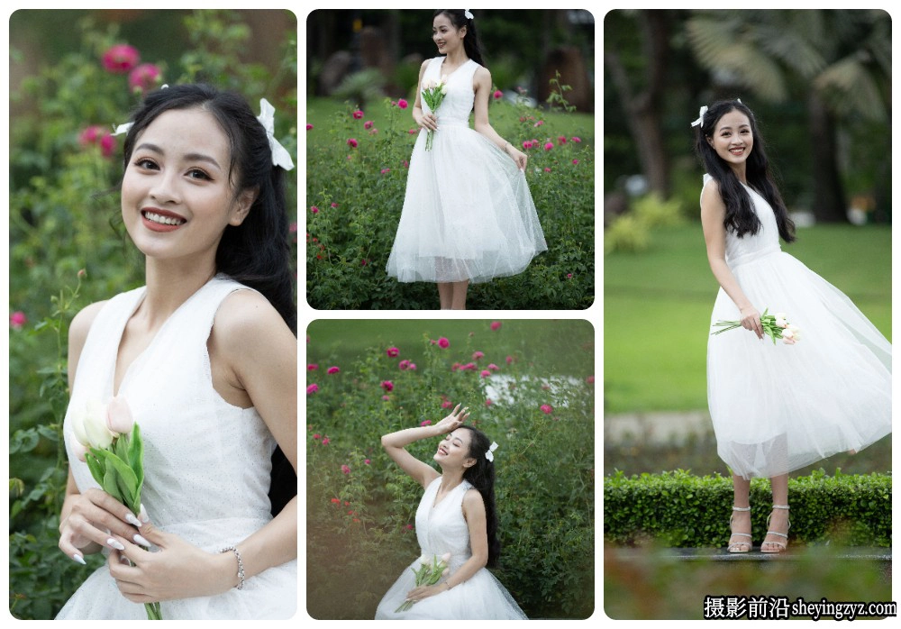 外景美女花丛人像摄影未修RAW原图练习素材10张