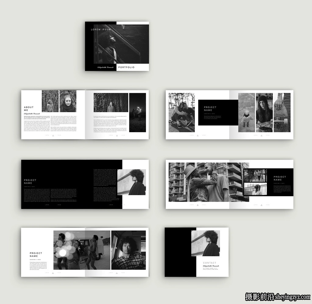 黑白组合画册排版布局InDesign模板