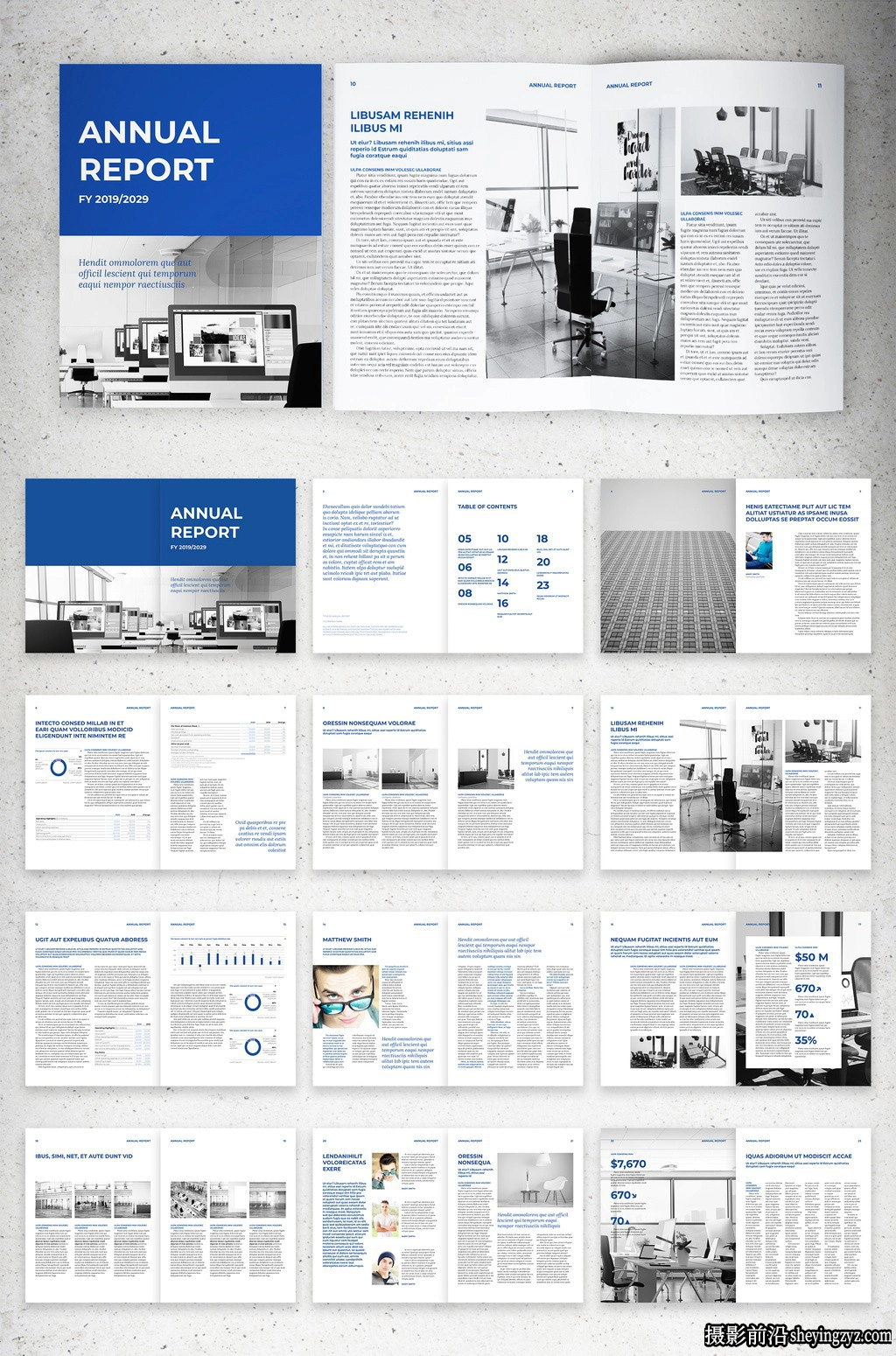 带蓝色调的传统公司报告布局InDesign模板