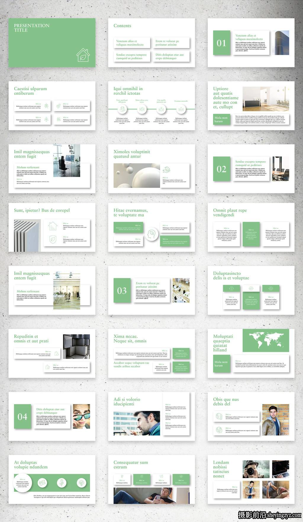 带有绿色调的业务演示布局集InDesign模板