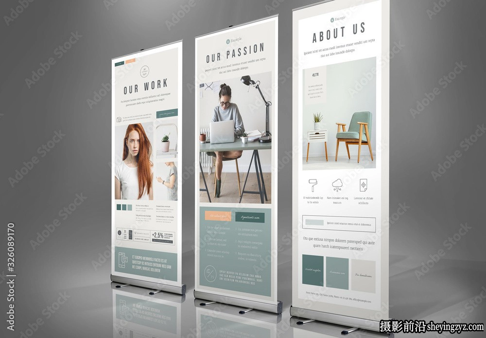 薄荷色和白色卷起垂直广告布局InDesign模板