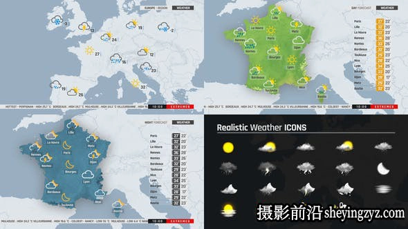 AE模板- 扁平化地图天气预报图标动画模版 World Weather Forecast