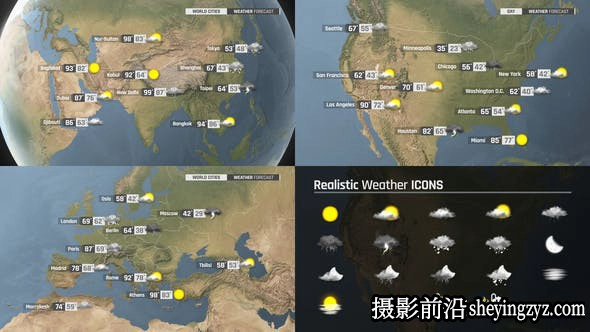 AE模版-三维天气预报图标动画模板-World Weather Forecast