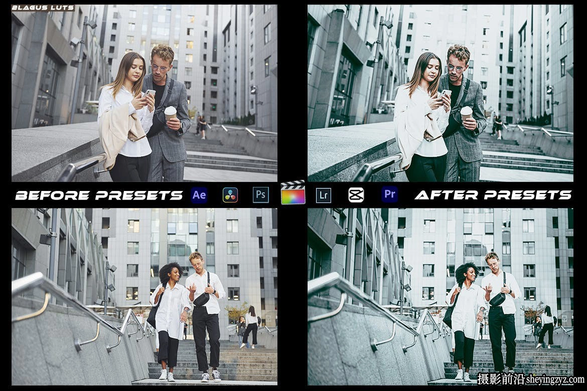 灰色调城市电影调色LUT预设/LR预设支持AE/PR/FCPX/达芬奇/ACR预设