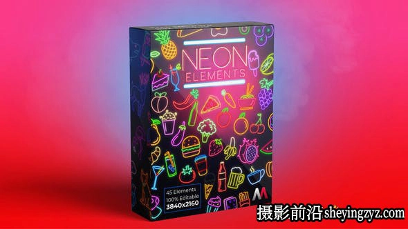 AE模版-霓虹灯食物图标动画模板- Neon Elements Food