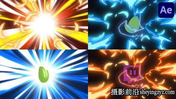 AE模板-卡通线条Logo动画模版 Speedlines Explosion Logo Opener