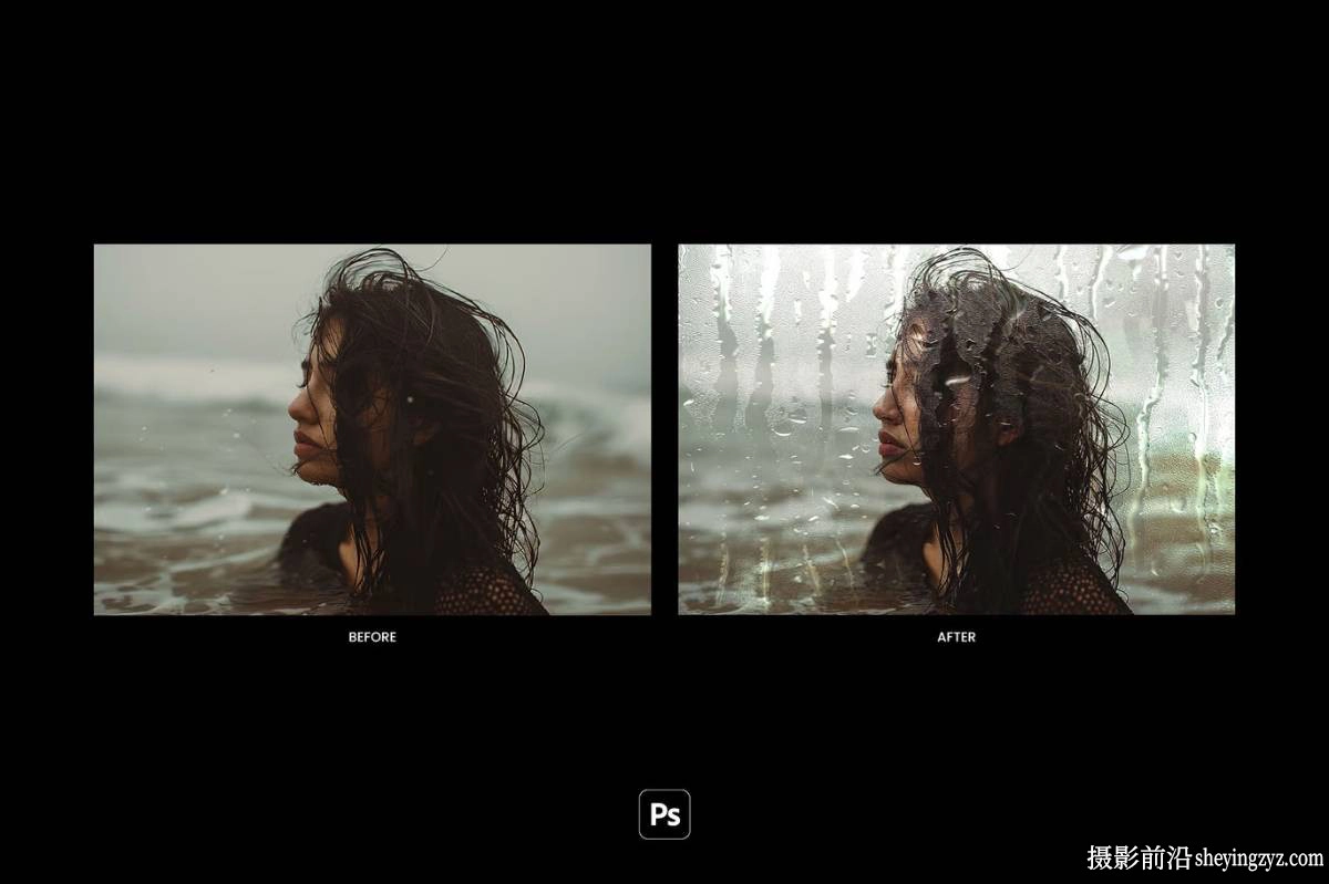 雨天雾气朦胧湿玻璃图像智能模板 Rainy Glass- Photo Effect