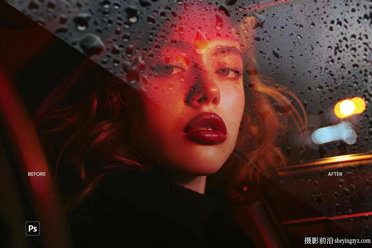 雨天雾气朦胧湿玻璃图像智能模板 Rainy Glass- Photo Effect