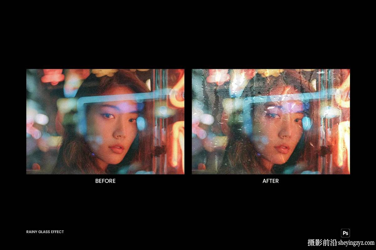 雨天雾气朦胧湿玻璃图像智能模板 Rainy Glass- Photo Effect