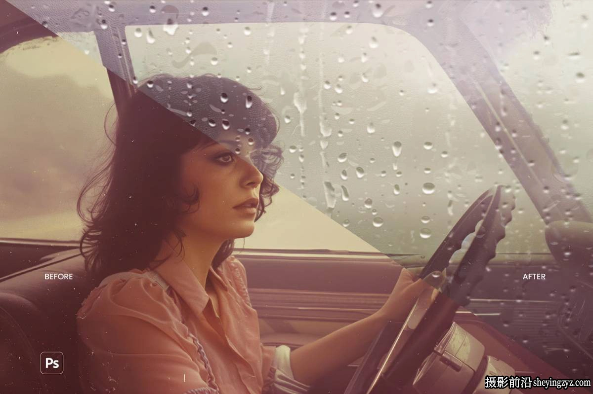 雨天雾气朦胧湿玻璃图像智能模板 Rainy Glass- Photo Effect