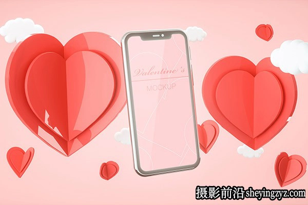 情人节概念的智能手机样机产品模型