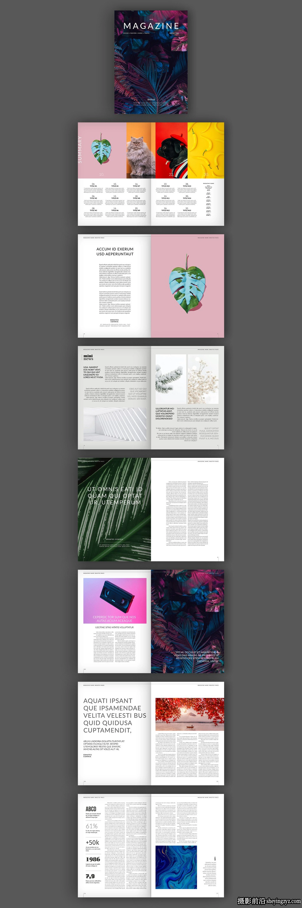 极简时尚杂志布局排版设计InDesign模板