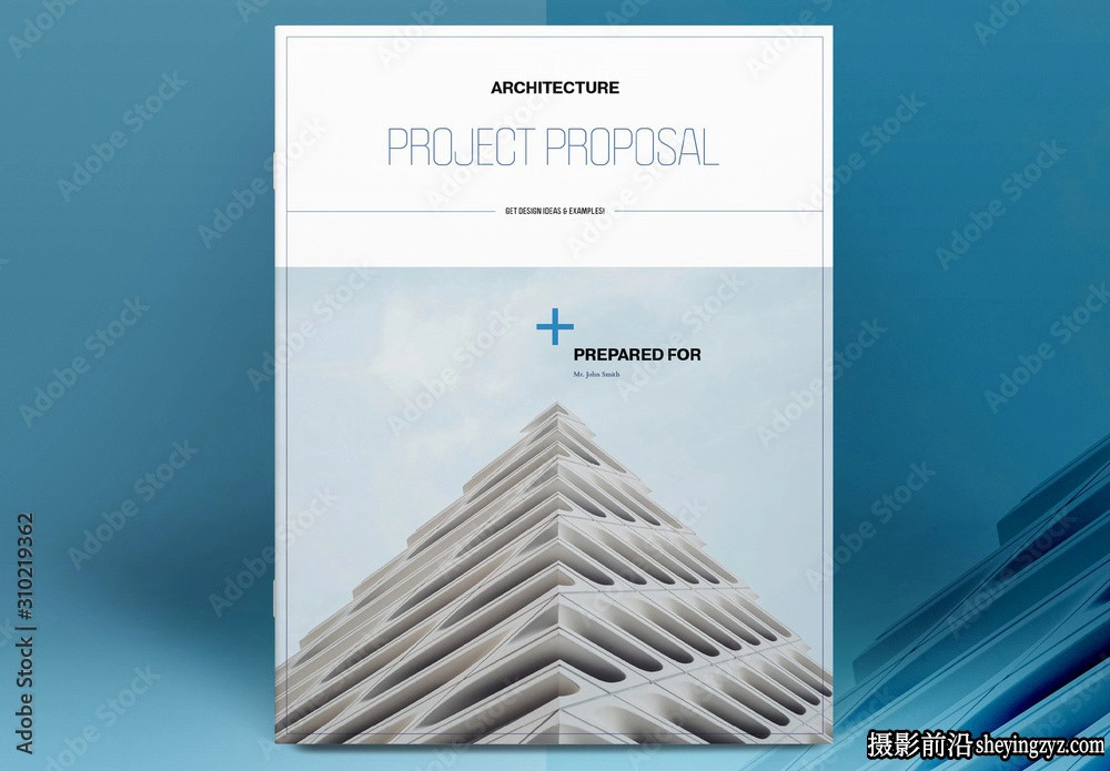 具有蓝色元素的建筑提案布局InDesign模板