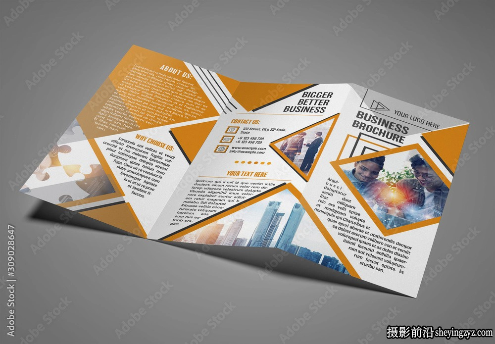 带有橙色的商业三折小册子InDesign模板