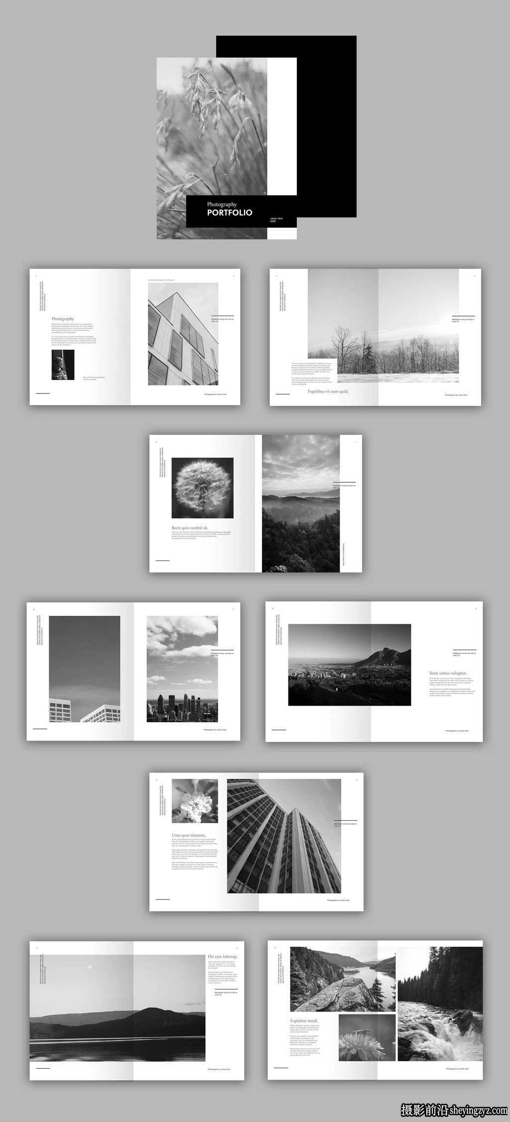 黑白杂志手册组合排版布局InDesign模板