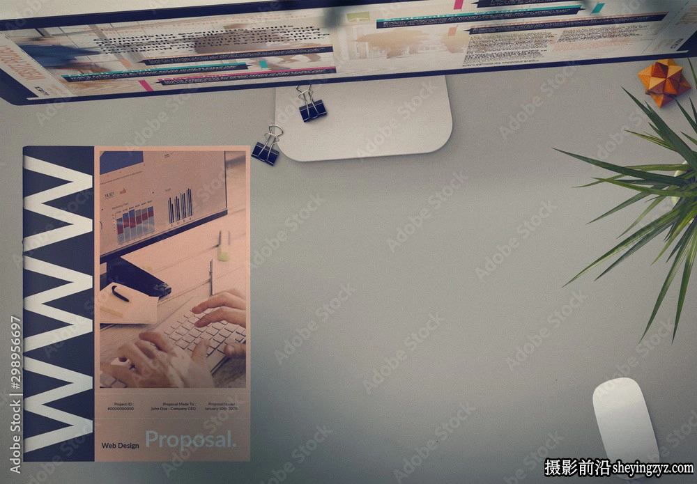 带有粉红色的网页提案布局InDesign模板