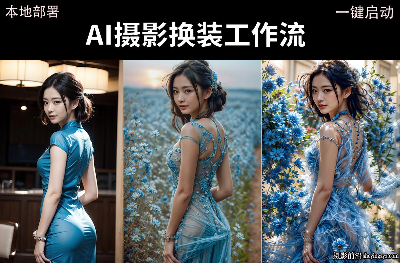 ComfyUI AI人工智能人像摄影换装换场景工作流,本地部署,一键启动