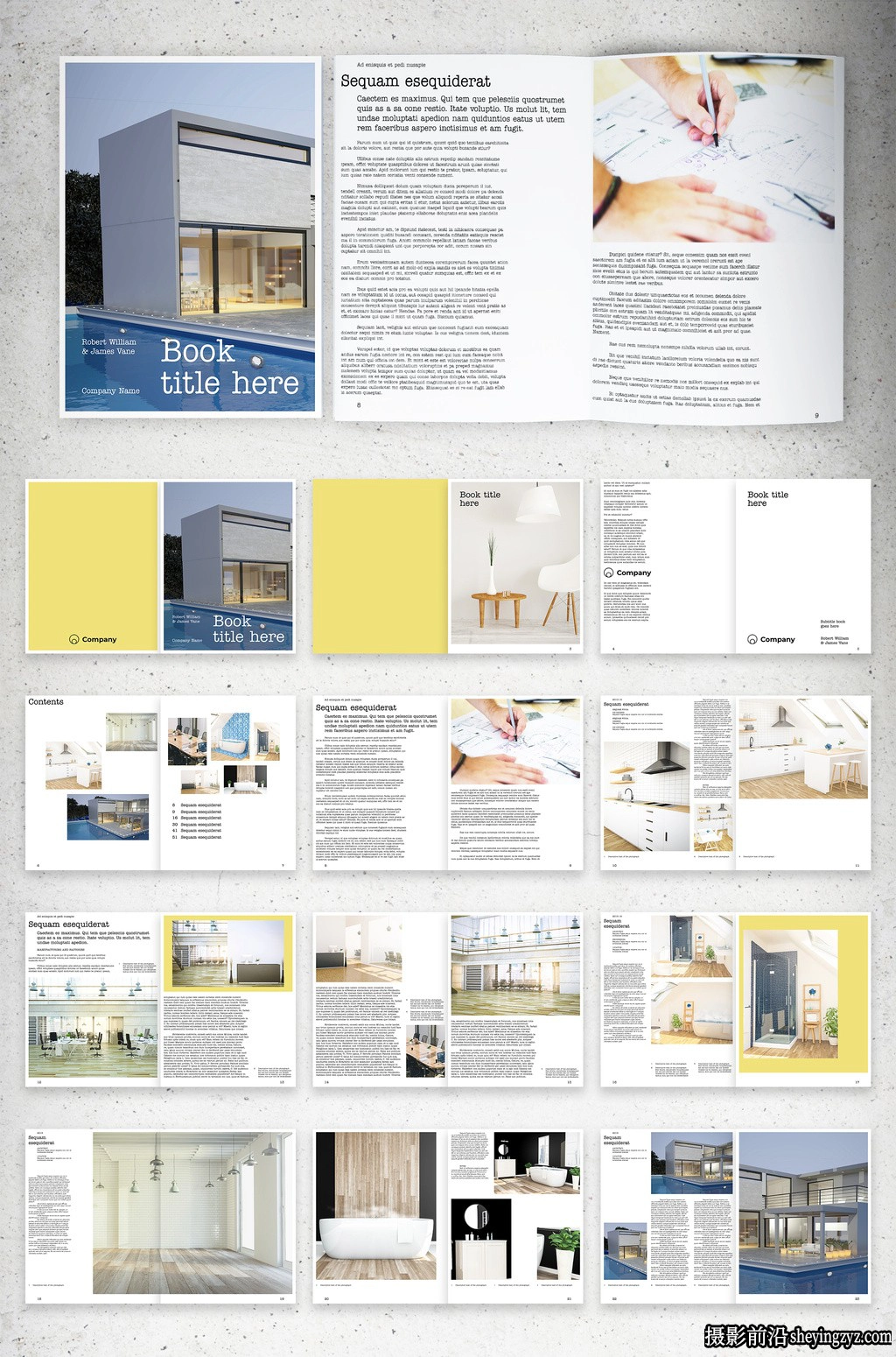 带有黄色装饰的书籍排版布局InDesign模板