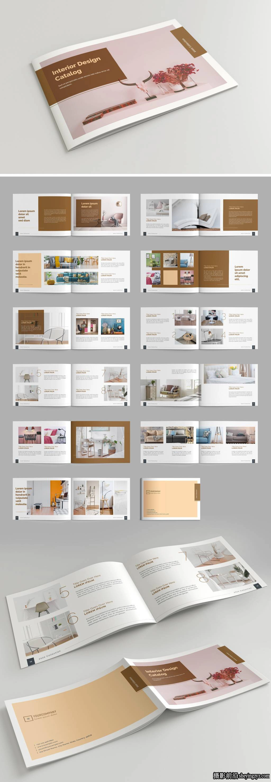 带有棕色装饰的产品目录布局InDesign模板